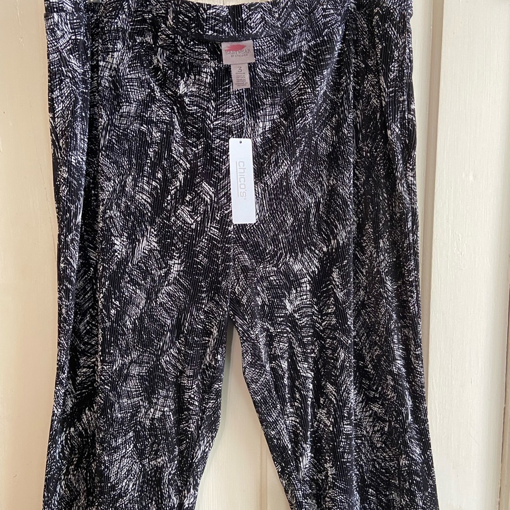 Easywear CHICO'S pull on Black White wide legs New pants 3XL - Picture 6 of 10